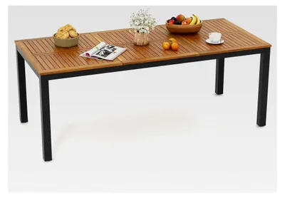 Produktbild von Gartentisch mit Schirmloch, 200x90cm, rechteckiger Terrassentisch für 8 Personen aus Akazienholz, Outdoor-Esstisch für Garten und Terrasse