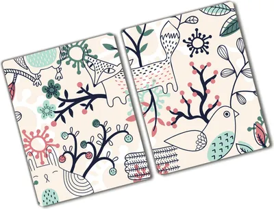 Produktbild von Tulup Glas Herdabdeckplatte - 2x40x52 cm - Glaskeramikkochfeld-Abdeckung Spritzschutz Glasabdeckplatte Kochplattenabdeckung und Schneidebrett - Zweiteilig - Tiere - Tiere und Blumen - Mehrfarbig