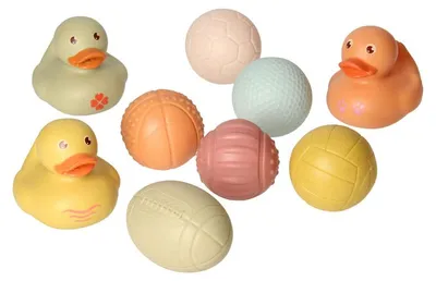 Image de Ensemble de jouets de bain avec boules de bain sensorielles et canards de bain Pastel