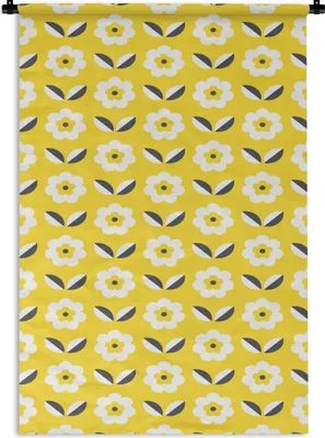 Produktbild von MuchoWow® Wandteppich Wandbehang Blume - Gelb - Muster - Sommer 90x135 cm Tapisserie Dekoration Wandtuch - Baumwolle - Wandskulptur