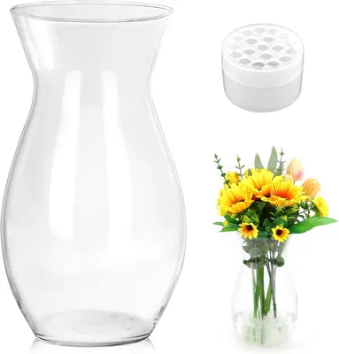 Zdjęcie produktu dla Wazon szklany, przezroczysty, o wysokości 23 cm, idealny do tulipanów i róż