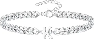 Produktbild von Uni-Armband mit Buchstaben-Charm, hohl, dicke Kette, verstellbar mit verlängerter Kette, Name, Initialen-Armreif, Paar-Geschenk zum Valentinstag