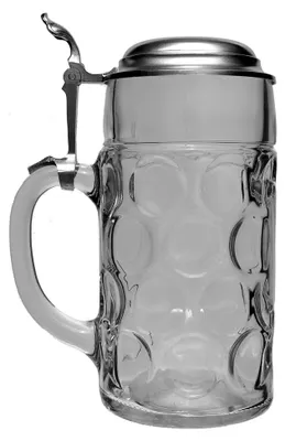 Produktbild von Maßkrug aus Glas mit Henkel und Zinndeckel, 1,0 Liter