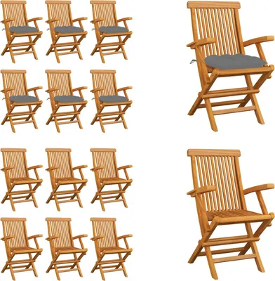 Produktbild von vidaXL Gartenstühle mit Grauen Kissen 6 Stk. Massivholz Teak - Gartenstuhl - Gartenstühle - Gartenstuhl Holz - Gartenstuhl Massivholz