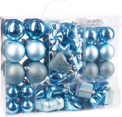 BRUBAKER 77-teiliges Set Weihnachtskugeln Christbaumschmuck Hellblau/Silber
