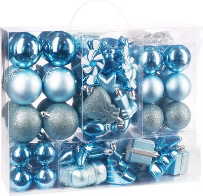 Produktbild von BRUBAKER 77-teiliges Set Weihnachtskugeln Christbaumschmuck Hellblau/Silber