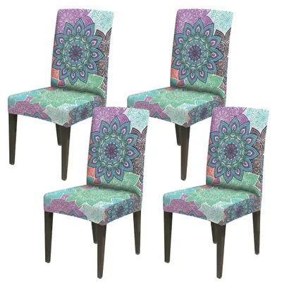 Productafbeelding van 4 stuks elastische stoelhoes, universeel, boheems design, bedrukt, stretch stoelhoes, zitovertrek