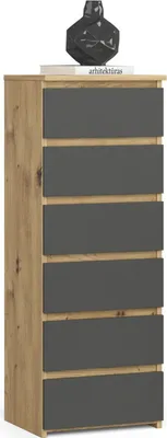 Produktbild von Kommode mit 6 Schubladen Kommode Schlafzimmer Flur  Wohnzimmer Organizer Kommode mit Schubladen 40 cm breit 109 cm hoch | Artisan Eiche graphit Holz Highboard Sideboard Mehrzweckschrank Schrank schmal