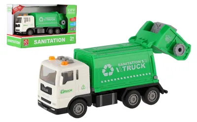 Obrázok produktu pre Hračka – smetiarske auto z plastu, 17 cm, s akumulátorovým pohonom, svetlom a zvukom, v krabici 21 x 13 x 9 cm