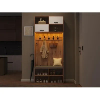 Obrázek produktu pro Šatní set, kompletní sada předsíňové skříně s lavicí, 5 háčků, 80×185×35 cm (š×v×h)