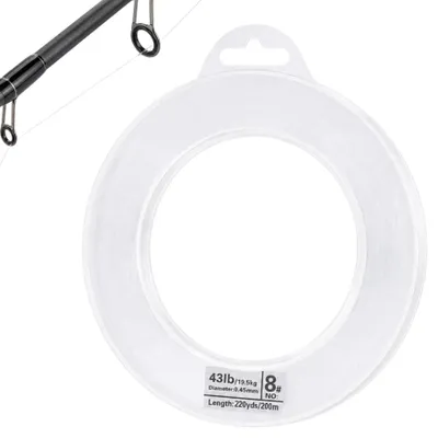 Zdjęcie produktu dla Linka wędkarska, 200 metrów, średnica 0,45 mm, przezroczysty nylon, wytrzymałość na rozciąganie: 19,5 kg, praktycznie niewidoczna