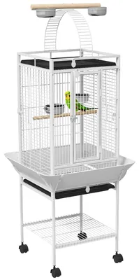 Produktbild von PawHut Vogelkäfig Papageienkäfig mit 3 Türen 2 Sitzstange 360° Rollen Futternapf