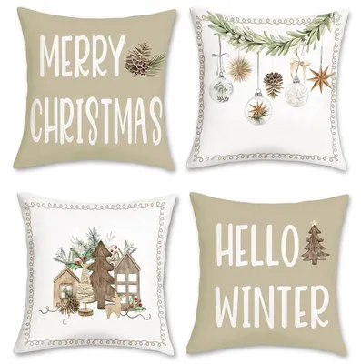 Kissenbezüge 45x45 cm, 4er-Set, Weihnachtsmotive, Plüsch