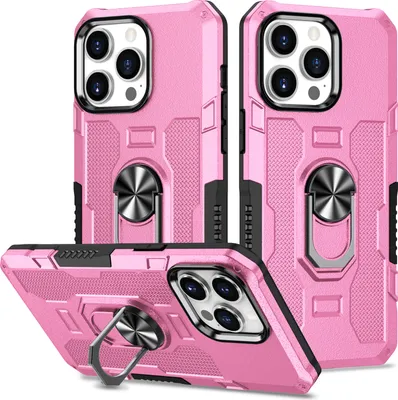 Produktbild von iPhone 14 Pro Hülle, Dual Layer Robuste Rüstung Ringhalter Ständer Schutzhülle für iPhone 14 Pro Pink