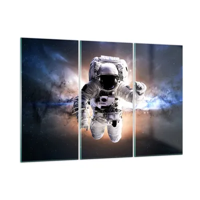 Produktbild von Bilder auf glas - Astronaut Erde Raum - 165x110cm - Glasbilder - Wandbilder - Kunstdruck - zum Aufhängen bereit - Wanddekoration aus Glas - Glas Bilder - Wandbild auf Glas - 3 Teile - GCE165x110-2848