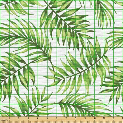 Produktbild von ABAKUHAUS Palmblatt Gewebe als Meterware, Exotisches Muster mit tropischen Blättern im Aquarell-Kunst-Art-Dschungel Luau Hawaii, 5 M (148 x 500 cm), Farngrün