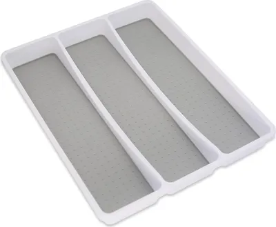 Produktbild von 3-Fächer Schubladenorganizer für Besteck und Küchenutensilien - Weiß und Grau