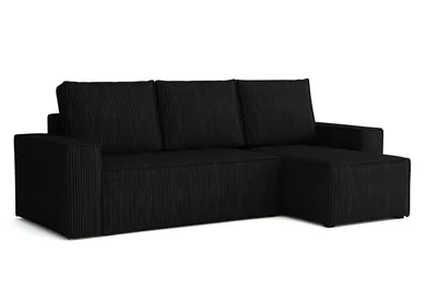 Produktbild von MR GROUP Ecksofa L Form Bergamo 240 x 142 cm mit Schlaffunktion und Bettkasten Couch Cord Schlafsofa Schlafcouch Sofa universale Seite, schwarz