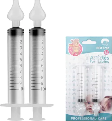 Zdjęcie produktu dla Zestaw dla niemowląt 2 x 10 ml, silikonowy aspirator do nosa, wielokrotnego użytku i zmywalny, dla dzieci z