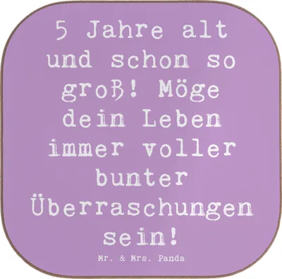 Produktbild von Mr. & Mrs. Panda Untersetzer Tasse Spruch 5. Geburtstag - Lavendeltraum - Geschenk, Geburtstagswünsche, Tassenuntersetzer, weinglasuntersetzer, Alter, Feiern mit Kindern