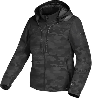 Productafbeelding van Macna Racoon Camo, waterdichte damesmotorfietsjas, textiel, zwart/camouflage, maat XS