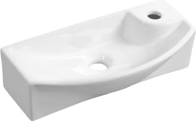 Zdjęcie produktu dla Umywalka ceramiczna CARLON, 45 x 23 cm, otwór na baterię po prawej stronie, biała