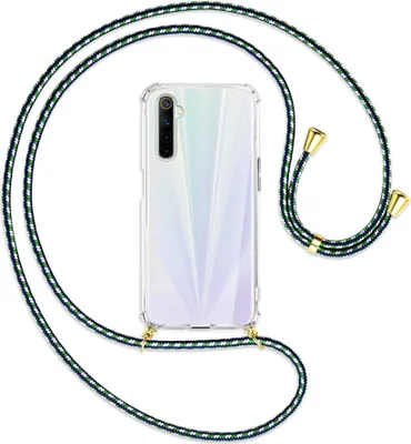 Produktbild von Handykette Backcover-Schutzhülle mit Band (Metall goldfarben) für Realme 6 / 6S - grün/blau/weiß