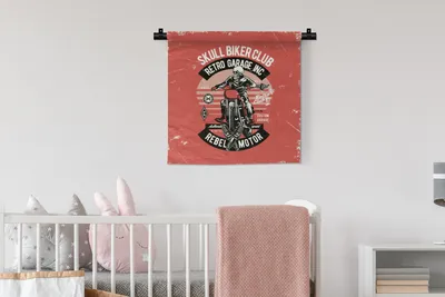 Produktbild von MuchoWow® Wandteppich Wandbehang Motorrad - Skelett - Retro 60x60 cm Tapisserie Dekoration Wandtuch - Dekorationen - Wand Decke