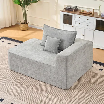Produktbild von MODFU Chaiselongue,Relaxliege,Einzelsofa mit Kissen,Ohne Montage,Chenille,für Wohnzimmer und Schlafzimmer,Grau