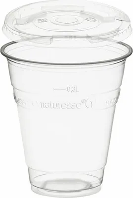 Produktbild von 50x  Trinkbecher 300ml + Deckel mit Halmstanzung aus Biokunststoff (PLA)