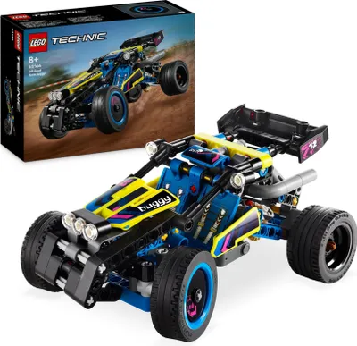 Produktbild von LEGO Offroad Rennbuggy Modellbausatz 42164 für Kinder ab 8 Jahren mit beweglichem 4-Zylinder-Motor, Heckfederung, Kipplenkung, 219 Teile, 9 cm hoch, 17 cm lang, 11 cm breit, kompatibel mit LEGO Builder App