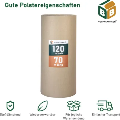 Produktbild von 2 x Rollenwellpappe (1,2 x 70 m) Wellkarton Füllmaterial Polster Schutz Rollwellpappe BB-Verpackungen
