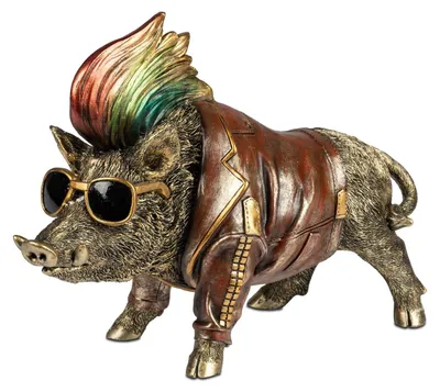 Dekofigur Wildschwein 32x24 cm, handbemalt, Polyharz, Lederjacke