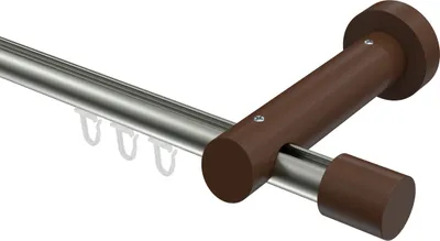 Produktbild von Interdeco Innenlaufstange / Gardinenstange mit Innenlauf Edelstahl-Optik / Nussbaum lackiert, Typ Talent Feta (Kappe), 20 mm Ø 1-läufig, 400 cm