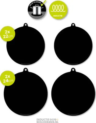 Produktbild von Induktionsschutz - Pfannenwarmhaltebecken rund - 4 Stück Hitzebeständige Kochmatten um darauf zo kochen - Induktionsmatte 2x 22cm + 2x 24 cm - Schwarz