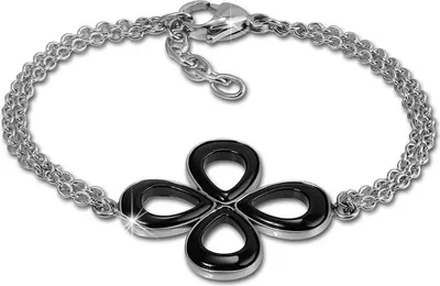 Immagine prodotto di Bracciale Amello in acciaio inox Vetroceramica fiore argento nero gioielli da donna ESAX28S8