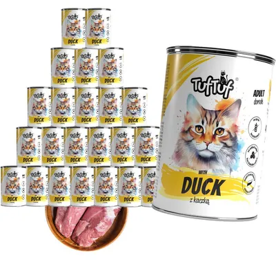 Produktbild von Tuftuf | Feuchtfutter für Katzen - 24x400g - Fleischstückchen mit Ente - 82% Feuchtigkeit - Nassfutter Katzen