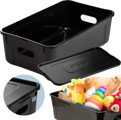 Zdjęcie produktu dla Pojemnik Pudło Plastikowe 34X20X10 Cm 7 L Z Pokrywą Do Przechowywania Czarne