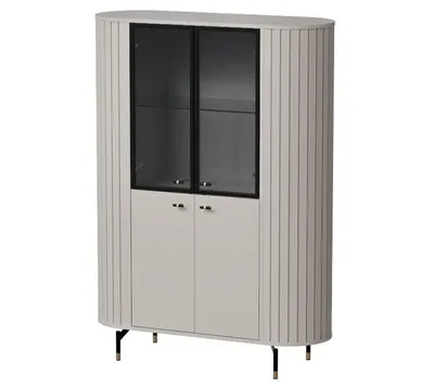 Produktbild von Vitrine ZAVEN, Wohnzimmervitrine mit Glas- und Volltüren, Standvitrine mit Stauraum, Vitrinenschrank für Wohnzimmer, Esszimmer und Flur, Kaschmir