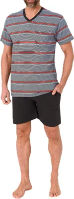 Produktbild von Normann Herren Schlafanzug Shorty kurzarm Pyjama in Streifenoptik – auch in Übergröße ; rot , 60