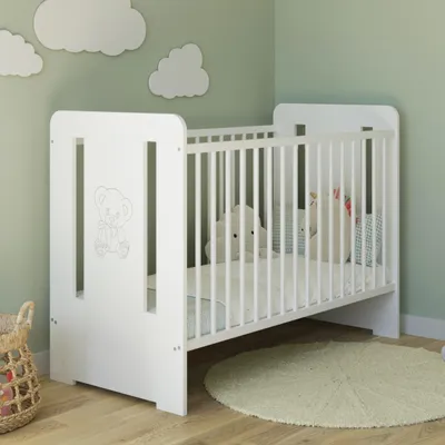 Produktbild von Babybett Gitterbett mit Teddy Gravur 60x120 höhenverstellbar | herausnehmbare Sprossen weiss pink Mädchen  Europe