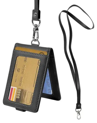 Productafbeelding van Identicarthoes, naamplaatshoes van Polyurethanleer met schouderband, identificatiehoes voor medewerkers, portemonnee voor 5 creditcards, zwart