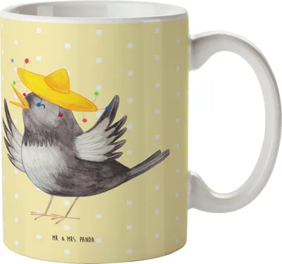 Produktbild von Mr. & Mrs. Panda Tasse Rabe Sombrero - Gelb Pastell - Geschenk, kaffeetasse keramik, Motivation, Elster, Glück Spruch, Becher, Kaffeebecher, Vogel, Lustige Sprüche, Vögel