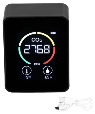 Zdjęcie produktu dla Detektor dwutlenku węgla, ładowanie USB półprzewodnikowe, wykrywanie temperatury i wilgotności LCD, detektor jakości powietrza, czarny