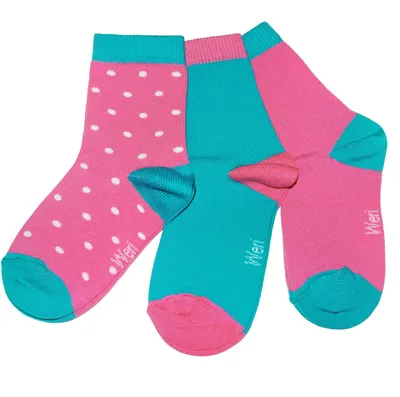 Produktbild von Kinder Socken 3-er Pack aus Baumwolle Pünktchen Dunkelrosa Größe 17-18