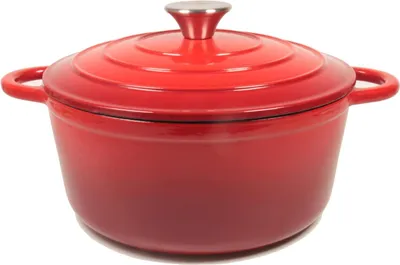 Produktbild von Topf Schmortopf mit Deckel und Griffen 22cm/3l Rund Rot Emaille Bräter Backofengeeignet Induktion zum Braten Alles fürs Weihnachtsessen