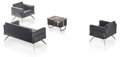 Produktbild von Arbeitszimmer Set 4tlg 3-Sitzer 2x Sessel Couchtisch Grau Einfarbig Stil
