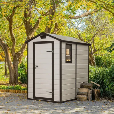 Immagine prodotto di Dmora Casetta da Giardino Cranbrook 192x130x198h cm Beige, Resistente Agli Agenti Atmosferici Presenza Finestre