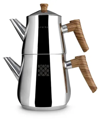 Türkische Teekanne, 3,25 L, Edelstahl, Induktion, 2-in-1-Set