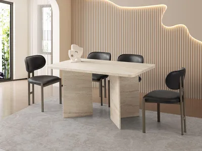 Produktbild von Skye Decor, Hochwertiger Esstisch 140 cm, Travertin, 100% Melamin, 80 kg Tragkraft